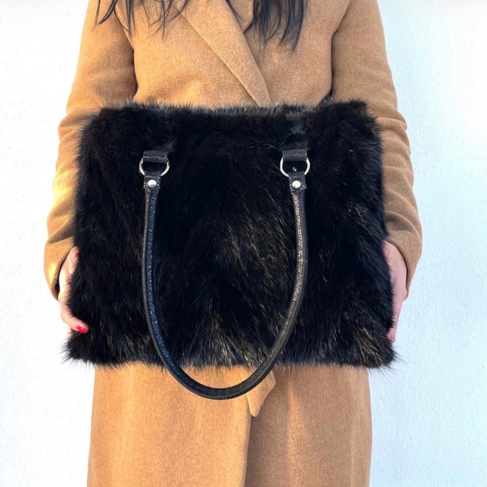 Genuine Mink Authentic Handmade Black Tote Bag NEW
